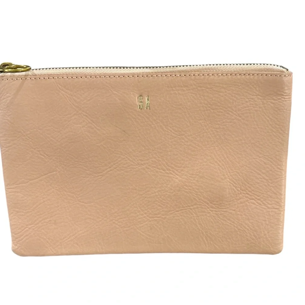 Madewell leather pouch clutch with card slots coin pouch zipper closure pink